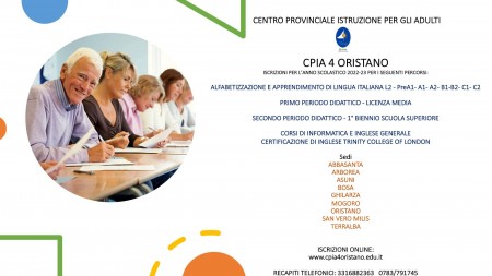 Siapicia. Avisu: abertas is iscritzionis a is cursus formativus de su CPIA 4 de Aristanis – Annu de scola 2022-2023