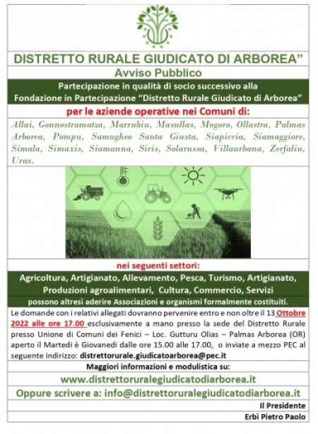 Avisu pùblicu. Distretu Rurali Giudicau de Arborea