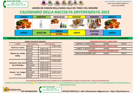 Calendario raccolta differenziata 2023