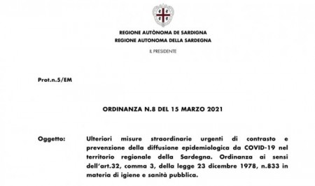 RAS – Su Presidenti Solinas firmat s’ordinàntzia n. 8 chi perlongat is disponimentus giai in vigori finsas a su 6 de su mesi de abrili